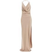 Satin Vera Maxi Jurk met V-Hals Andamane , Beige , Dames