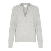 Casual Polo Pullover Sweater Soaked in Luxury , Gray , Dames