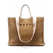 Bruine Shopper Tas met Geborduurd Logo Marni , Brown , Heren