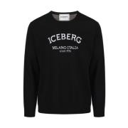 Trui met ronde hals en logo Iceberg , Black , Heren