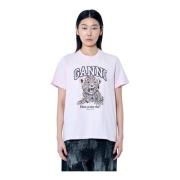 Luipaard Grafische Print Katoenen T-Shirt Ganni , Pink , Dames