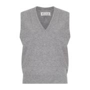 Grijze Gebreide V-Hals Trui Maison Margiela , Gray , Dames