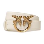 Love Birds Diamond Cut Leren Riem Pinko , Beige , Dames