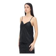 Zwarte bloemenkant elegante top ViCOLO , Black , Dames