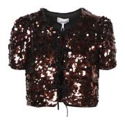 Bruine Paillet Top voor Vrouwen Ganni , Brown , Dames