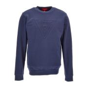 Logo Katoenen Sweatshirt - Blauwe Ronde Hals Guess , Blue , Heren