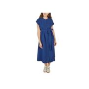 Navy Blue Jurk met Ronde Kraag Thinking MU , Blue , Dames