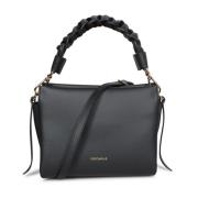 Zwarte leren tas met gevlochten handvat Coccinelle , Black , Dames