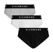 Tripack laagbouw witte katoenen geribbelde slips John Richmond , Black...