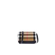 Zwarte leren schoudertas House Check Burberry , Black , Dames