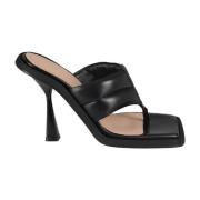 Gewatteerde Leren Teenslippers Andrea Adamo , Black , Dames