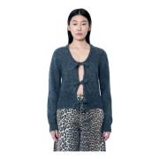 Mohair Tie-String Cardigan Ganni , Gray , Dames