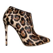 Luipaardprint Kalfshaar Hak Booties Dolce & Gabbana , Brown , Dames