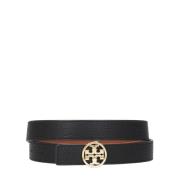 Riem van generfd leer met logo-gesp Tory Burch , Black , Dames