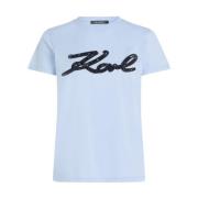 Blauw Geborduurd Handtekening T-Shirt Karl Lagerfeld , Blue , Dames