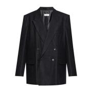 Peak Lapel Wollen Flanel Blazer Dries Van Noten , Gray , Heren