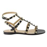 Zwarte leren Rockstud sandalen Valentino Garavani , Black , Dames