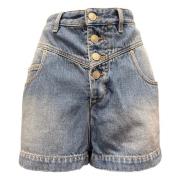 Denim Shorts Knoopsluiting Vijf Zakken Logo-Patch Isabel Marant Étoile...