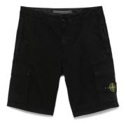 Zwarte Cargo Bermuda Shorts met Badge Stone Island , Black , Heren