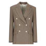 Bruin Linnen Blend Dubbelbreasted Blazer Brunello Cucinelli , Brown , ...