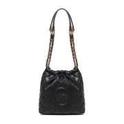 Zwarte Mini Hobo Tas met Matelassé Motief V73 , Black , Dames