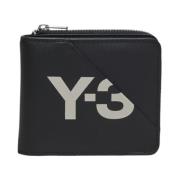 Zwarte Logo Print Leren Portemonnee Y-3 , Black , Heren