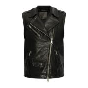 Leren vest Billie AllSaints , Black , Dames