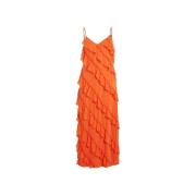 Elegante Polyester Lange Jurk Vila , Orange , Dames