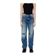 Blauwe Katoenen Mom Jeans Tommy Jeans , Blue , Dames