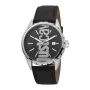 Heren Quartz Analoge Leren Horloge Just Cavalli , Black , Heren