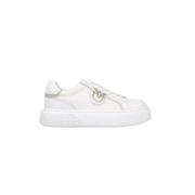 Witte Flatform Sneakers van Leer met Gouden Logo Pinko , White , Dames