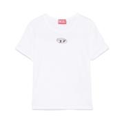 Witte Ovale D Logo Crew Neck T-shirt Diesel , White , Dames