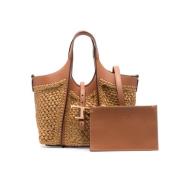 Bruin Raffia Leren Plat Boven Tas Tod's , Brown , Dames