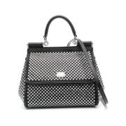 Zwarte Leren Schoudertas met Kristalversiering Dolce & Gabbana , Black...