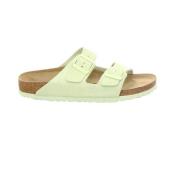 Velours Platte Slides Birkenstock , Green , Dames