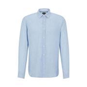 Casual Linnen Chambray Overhemd Hugo Boss , Blue , Heren