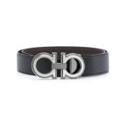 Omkeerbare leren riem met Gancini gesp Salvatore Ferragamo , Black , H...