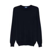 Navy Blue Kasjmier-Zijde Sweater Fedeli , Blue , Heren