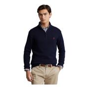 Navy Katoenen Trui met Rits Kraag Polo Ralph Lauren , Blue , Heren