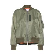 Khaki Geribbelde Kraag Jas Sacai , Green , Dames