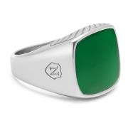 Gentlemen's Silver Signet Ring with Green Jade Nialaya , Gray , Heren