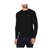 Katoen Piqué Crew Pullover Gant , Black , Heren