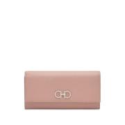 Roze leren portemonnee met Gancini gesp Salvatore Ferragamo , Pink , D...