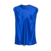 Blauwe Mouwloze Shirt met Drukknopen Giorgio Armani , Blue , Dames