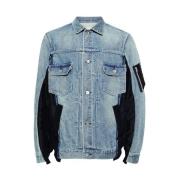 Denim Panelled Classic Collar Jack Sacai , Blue , Heren