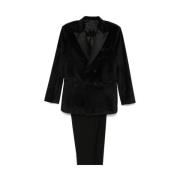 Fluwelen Blazer Pak Set Reveres 1949 , Black , Heren