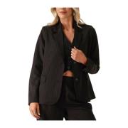 Zwarte Blazer met Gouden Streep Envii , Black , Dames