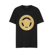 Zwarte Grafische Print T-shirt met Ronde Hals Versace , Black , Heren