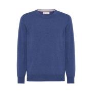 Blauwe Cashmere Crew Neck Sweater Brunello Cucinelli , Blue , Heren