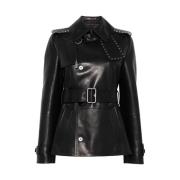 Zwarte leren jas met stud-detailing Burberry , Black , Dames